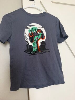 Zombie Hand Gaming Graphic Tee - Gray with Neon Green & Orange